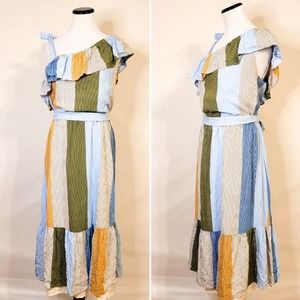 LC Lauren Conrad One Shoulder Striped Midi Peasant Dress - XL